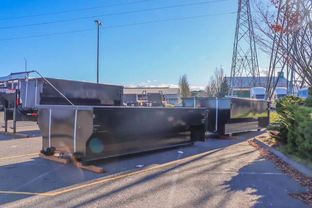 Roll-off dumpster ready for waste disposal at job site for Yard Waste Dumpster Rental in Greenwich